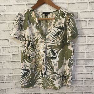 Women’s Hilary Radley tropical print short sleeve v-neck blouse shirt S